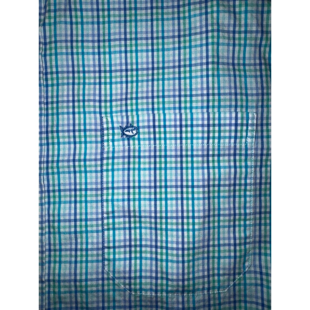 Southern Tide Mens Large Plaid Button Down Shirt Teal Blue Purple Skipjack - Picture 3 of 7